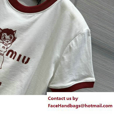 miu miu Printed cotton T-shirt white/Burgundy 2023