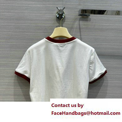 miu miu Printed cotton T-shirt white/Burgundy 2023