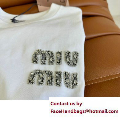 miu miu WHITE CRYSTAL LOGO T-shirt 2023