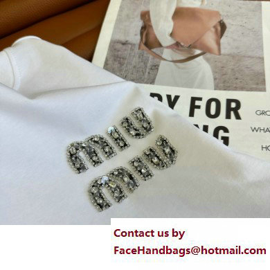 miu miu WHITE CRYSTAL LOGO T-shirt 2023