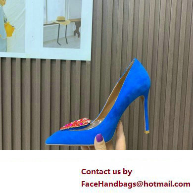 Aquazzura Heel 10.5cm Love Me Pumps Suede Blue 2023