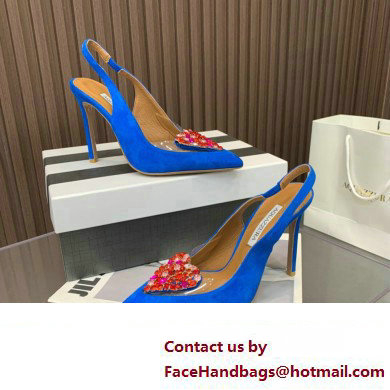 Aquazzura Heel 10.5cm Love Me Sling Suede Blue 2023