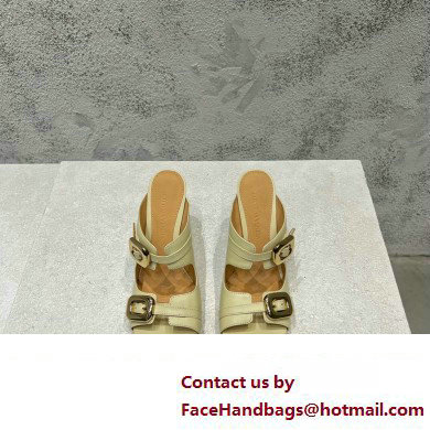 Bottega Veneta Heel 9.5cm Leather Stretch Buckle Mules Sandals Light Yellow 2023