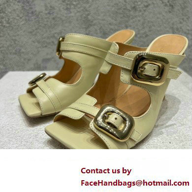 Bottega Veneta Heel 9.5cm Leather Stretch Buckle Mules Sandals Light Yellow 2023