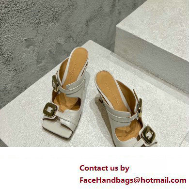 Bottega Veneta Heel 9.5cm Leather Stretch Buckle Mules Sandals White 2023