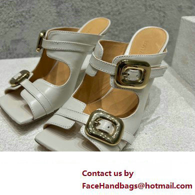 Bottega Veneta Heel 9.5cm Leather Stretch Buckle Mules Sandals White 2023