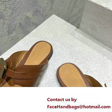 Bottega Veneta Leather Stretch Buckle Mules Sandals Flats Brown 2023