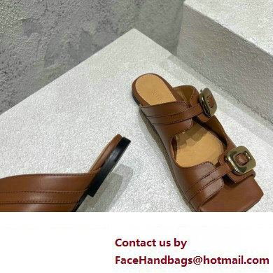 Bottega Veneta Leather Stretch Buckle Mules Sandals Flats Brown 2023