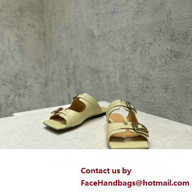 Bottega Veneta Leather Stretch Buckle Mules Sandals Flats Light Yellow 2023