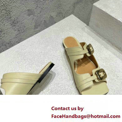 Bottega Veneta Leather Stretch Buckle Mules Sandals Flats Light Yellow 2023