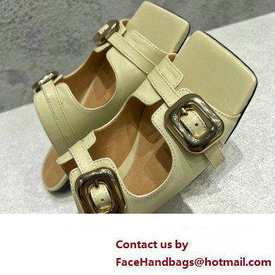 Bottega Veneta Leather Stretch Buckle Mules Sandals Flats Light Yellow 2023