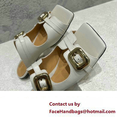 Bottega Veneta Leather Stretch Buckle Mules Sandals Flats White 2023