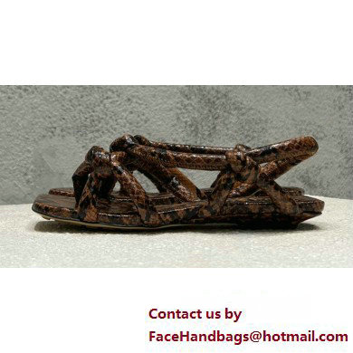 Bottega Veneta Python print leather Jimbo Slingback Sandals Flats Coffee 2023