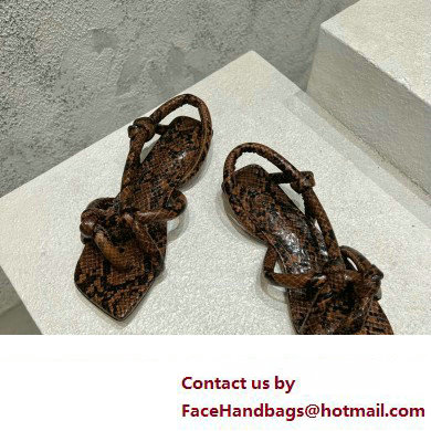 Bottega Veneta Python print leather Jimbo Slingback Sandals Flats Coffee 2023