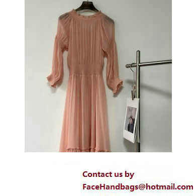 CELINE smocked folk dress in silk georgette Pink 2023