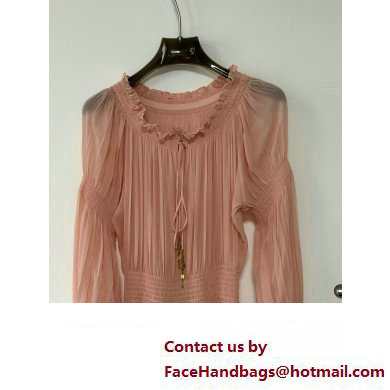 CELINE smocked folk dress in silk georgette Pink 2023