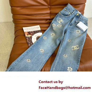 CHANEL BLUE JEANS WITH CAMELLIAS PRINTING 2023