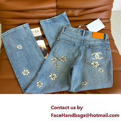 CHANEL BLUE JEANS WITH CAMELLIAS PRINTING 2023