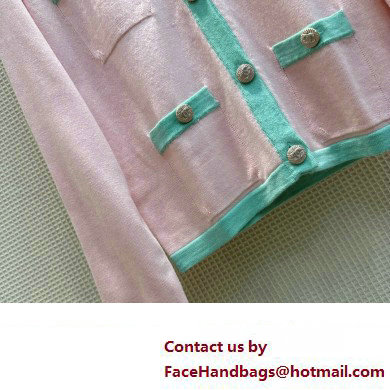 CHANEL PINK/GREEN KNIT CARDIGAN 2023