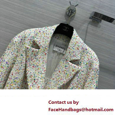 CHANEL WHITE/MULTICOLOR TWEED JACKET 2023