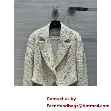 CHANEL WHITE/MULTICOLOR TWEED JACKET 2023