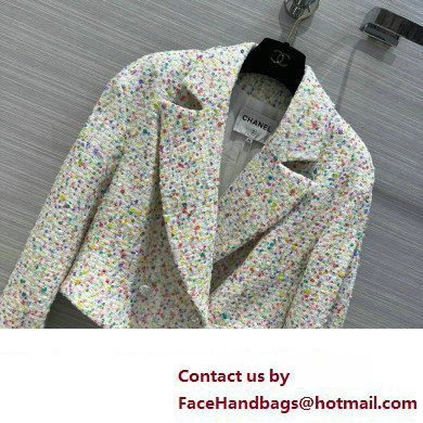 CHANEL WHITE/MULTICOLOR TWEED JACKET 2023