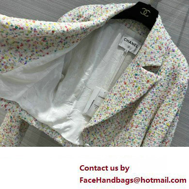 CHANEL WHITE/MULTICOLOR TWEED JACKET 2023