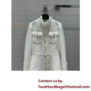 CHANEL WHITE TWEED LONG COAT 2023