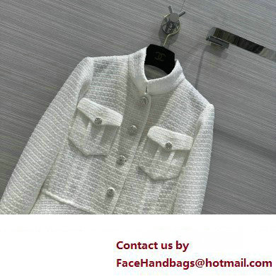 CHANEL WHITE TWEED LONG COAT 2023