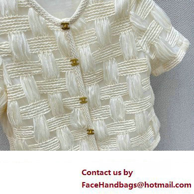 CHANEL WHITE WEAVE CARDIGAN 2023