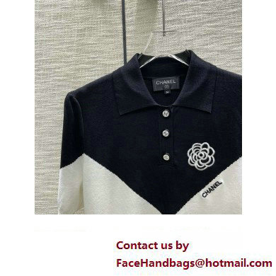 CHANEL black/white camellia polo T-SHIRT 01 2023