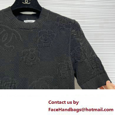 CHANEL camellia KNITTED T-SHIRT BLACK 2023