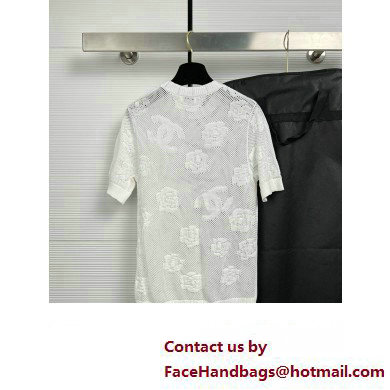 CHANEL camellia KNITTED T-SHIRT WHITE 2023