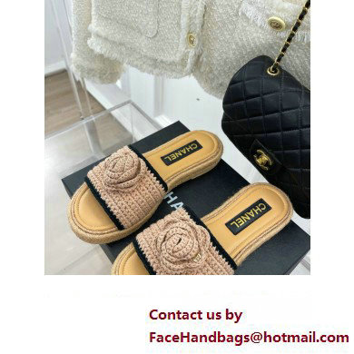 Chanel Braided Knit Camellia Mules Beige 2023