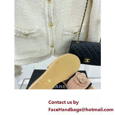 Chanel Braided Knit Camellia Mules Beige 2023