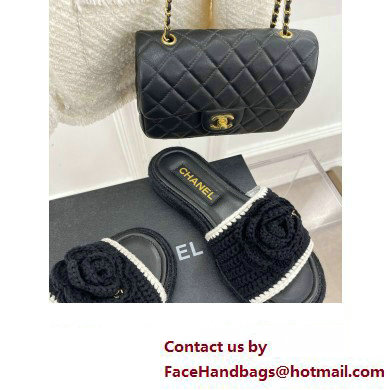 Chanel Braided Knit Camellia Mules Black 2023