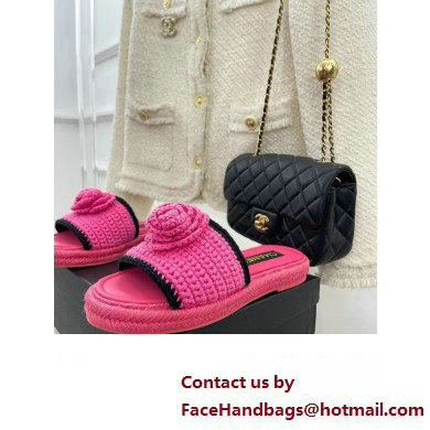 Chanel Braided Knit Camellia Mules Fuchsia 2023