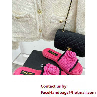 Chanel Braided Knit Camellia Mules Fuchsia 2023