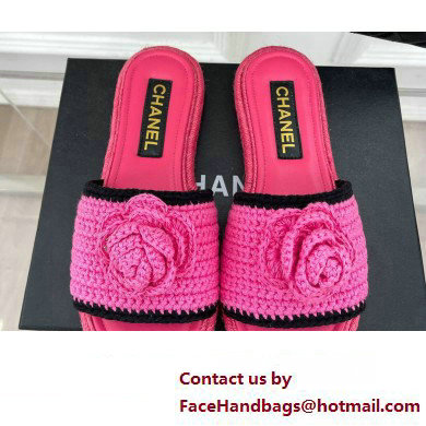 Chanel Braided Knit Camellia Mules Fuchsia 2023