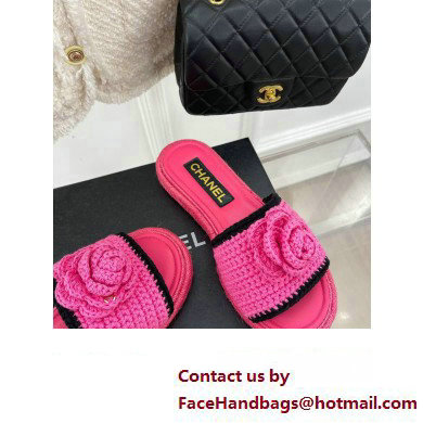 Chanel Braided Knit Camellia Mules Fuchsia 2023