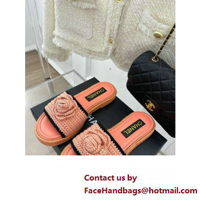 Chanel Braided Knit Camellia Mules Pink 2023