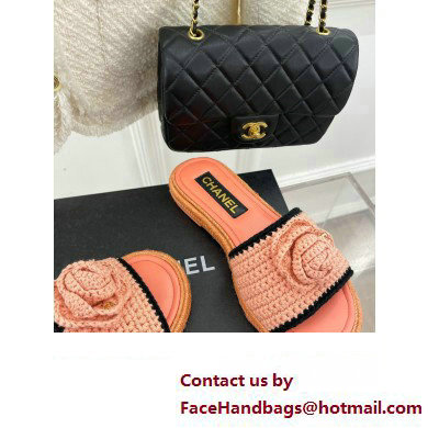 Chanel Braided Knit Camellia Mules Pink 2023