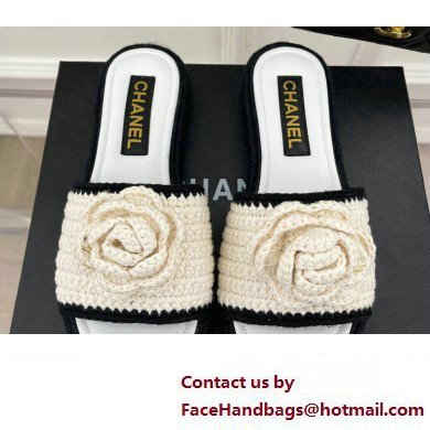 Chanel Braided Knit Camellia Mules White 2023