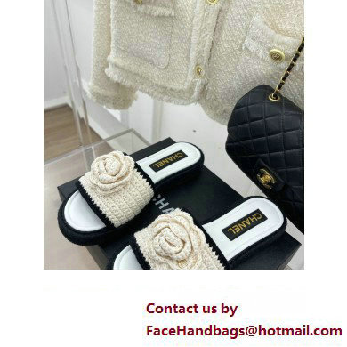 Chanel Braided Knit Camellia Mules White 2023