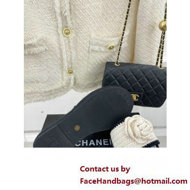 Chanel Braided Knit Camellia Mules White 2023