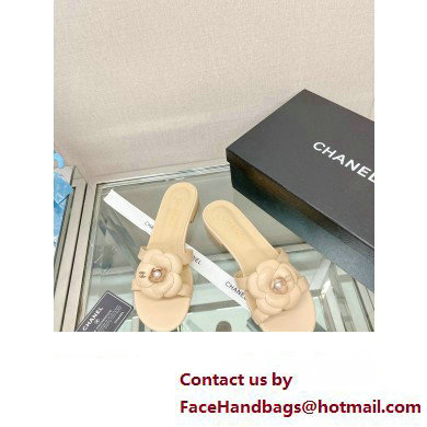 Chanel Camellia and Pearl Flat Mules Beige 2023