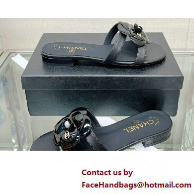 Chanel Camellia and Pearl Flat Mules Black 2023