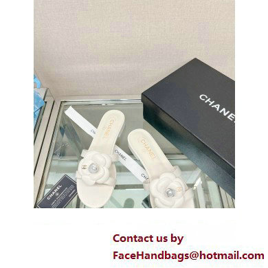 Chanel Camellia and Pearl Flat Mules White 2023