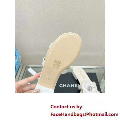 Chanel Camellia and Pearl Flat Mules White 2023