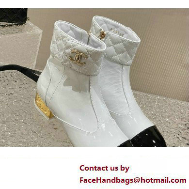 Chanel Gold Heel 3cm Patent Goatskin Short Boots G39736 White 2023